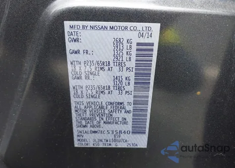 2014 Infiniti Qx60 z USA, uszkodzony, nr VIN 5N1AL0MM7EC535840